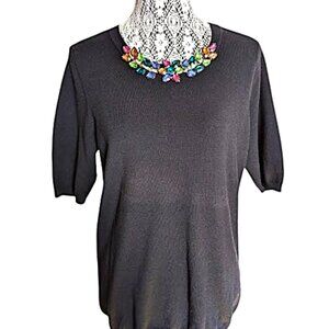 NWT Melanie Lynn Short Sleeves Sweater with removable rhinestone necklace Size L